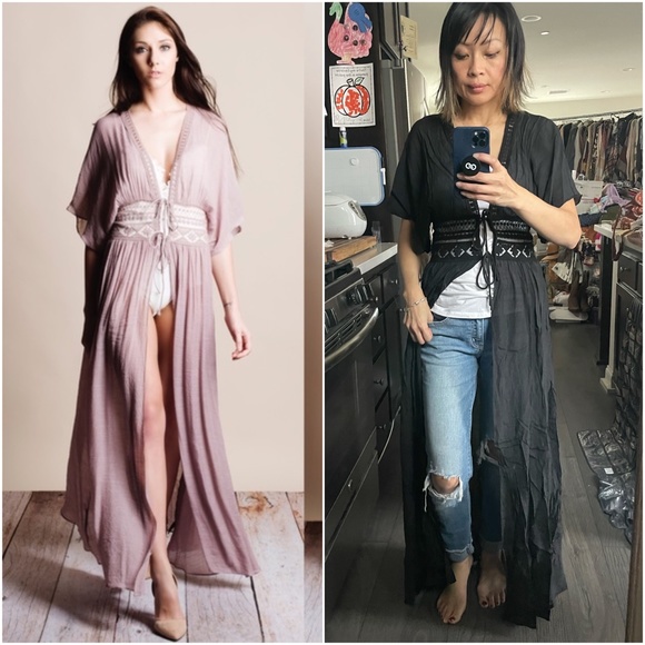 09 Boho Lace Sheer Duster Kimono Beach Cover up - Picture 1 of 8